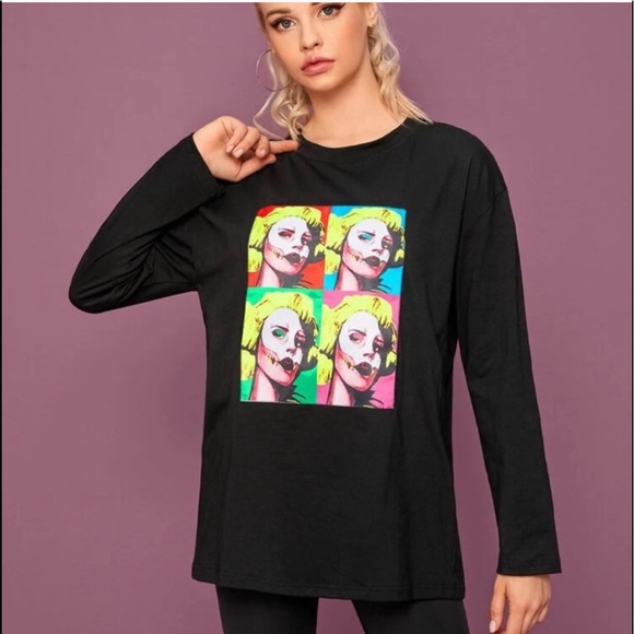 Tops - Long Sleeve Black Tee With Colorful Front Graphic
